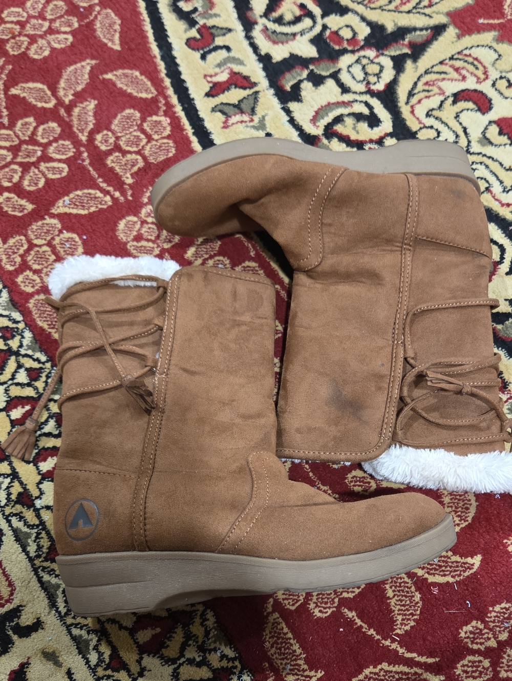 Airwalk Women's Brown Faux-Suede Winter Boots with Fleece Trim